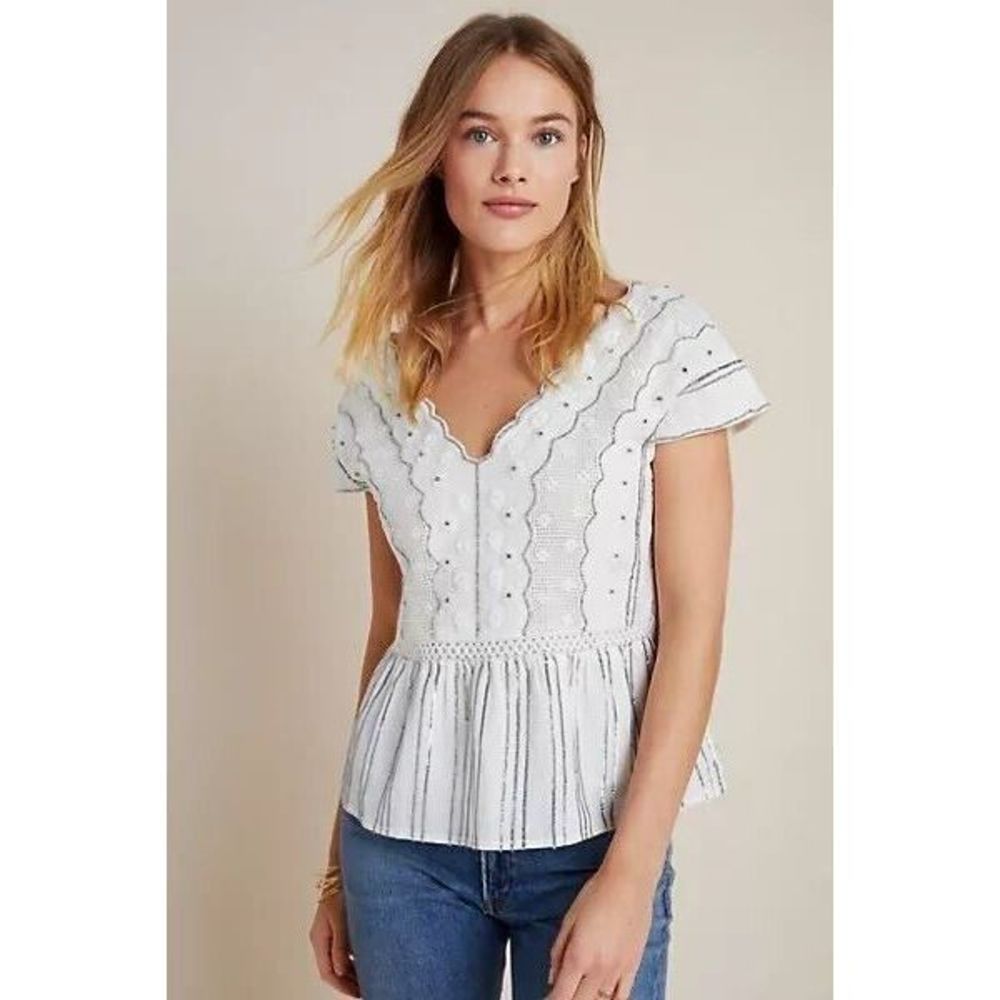 Anthropologie Amalia Lace Beaded Embroidered Blouse Size L. A44